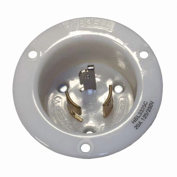 Flanged Locking Inlet, Non-NEMA, 20 A, 125/250V AC, Single Phase, 3 Pole, Flush Mount, White