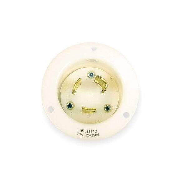 Flanged Locking Inlet, Non-NEMA, 30 A, 125/250V AC, Single Phase, 3 Pole, Flush Mount, White
