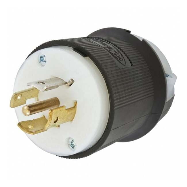 Locking Plug, L22-20P, 20 A, 277/480V AC, Three Phase, 4 Pole, Spring Clamp Terminals, Black, White
