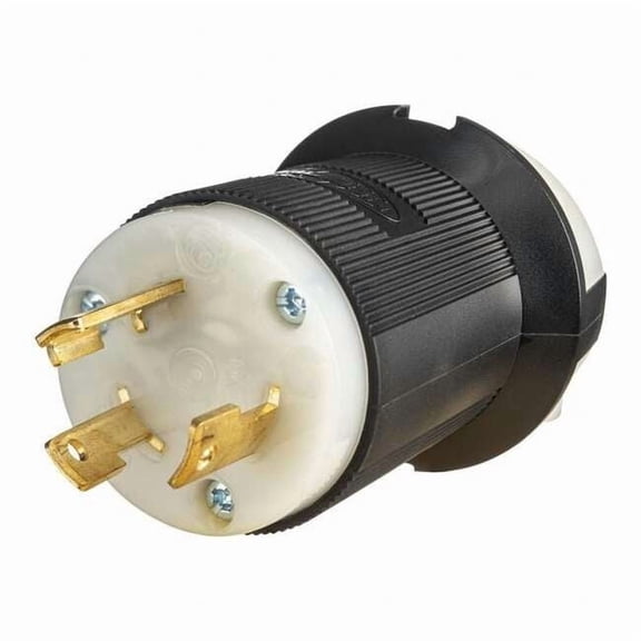 Locking Plug, L5-30P, 30 A, 125V AC, Single Phase, 2 Pole, Spring Clamp Terminals, Black, White