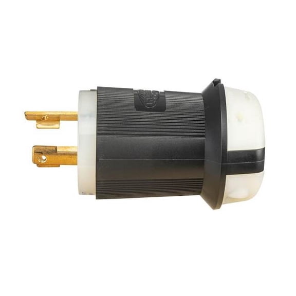 Locking Plug, L6-30P, 30 A, 250V AC, Single Phase, 2 Pole, Spring Clamp Terminals, Black, White