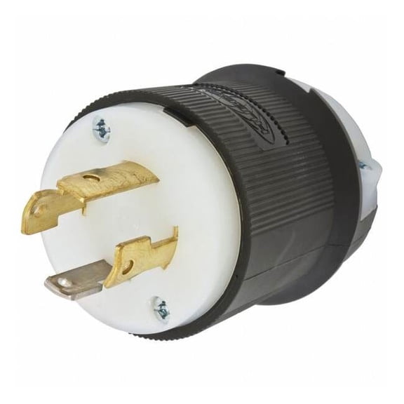 Locking Plug, L14-30P, 30 A, 125/250V AC, Three Phase, 3 Pole, Spring Clamp Terminals, Black, White