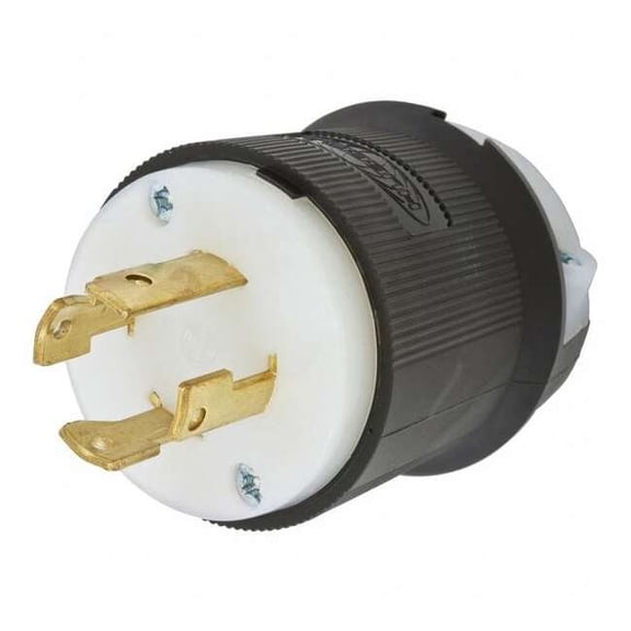 Locking Plug, L16-30P, 30 A, 480V AC, Three Phase, 3 Pole, Spring Clamp Terminals, Black, White