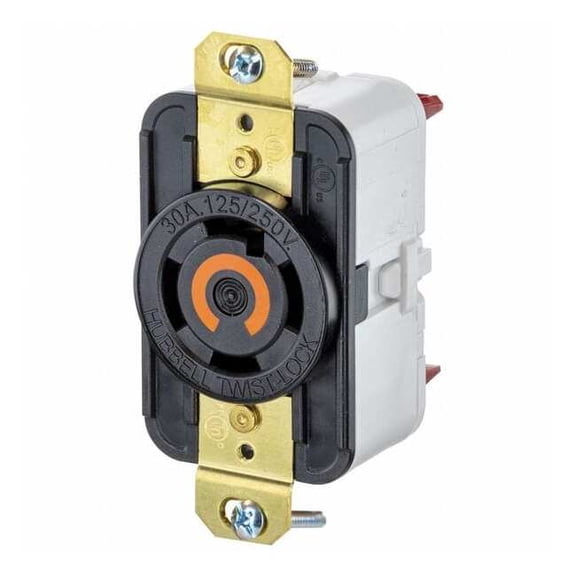 Locking Receptacle, L14-30R, 30 A, 125/250V AC, Single Phase, 3 Pole, Flush Mount, Black