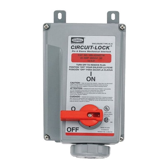 Hubbell HBL420MI7W 20A 480VAC Circuit-Lock Pin & Sleeve Mechanical Interlock