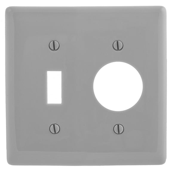 Hubbell NP17GY 2-Gang 1-Toggle, 1-Single Receptacle 1.40' (35.6mm) Opening, Standard Size Nylon Wallplate, Gray