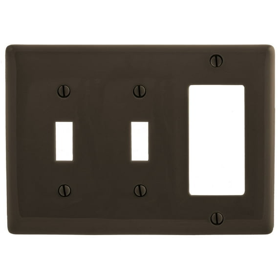 Hubbell NP226 3-Gang Combination Decorator/GFCI Toggle Switch Wallplate, Unbreakable, Brown
