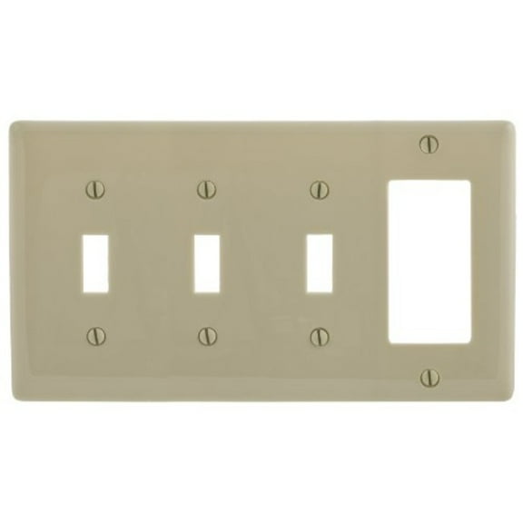 Hubbell NP326I Ivory 4-Gang Decorator/GFCI Toggle Switch Unbreakable Wallplate