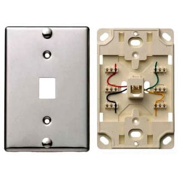 Hubbell NS723SS, Telephone Wall Jack, Plate,6Pos 4Con,110Term,Ss, 1 PC