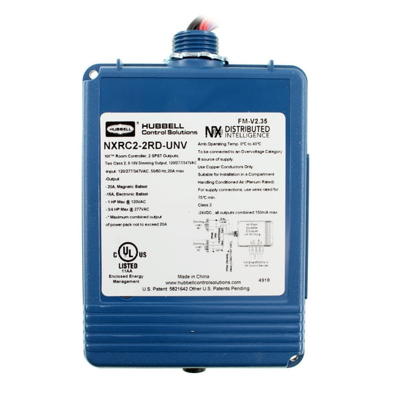 Hubbell NXRC2-2RD-UNV NX-Series Room Controller, 2 SPST Outputs, 0-10V, 120/277/347V