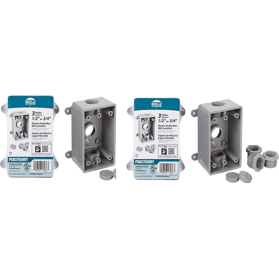 Hubbell PSB37550GY Single-Gang Weatherproof 1/2-Inch or 3/4-Inch Outlets Box, Gray Finish (. 0 2 - Gray Finish)