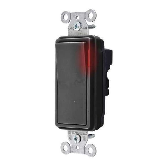 Pilot Lit Wall Swtch, 1-Pole, 120/277V, Blk