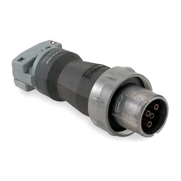 Pin & Sleeve Plug, 60 A, 600V AC, Three Phase, 4 Pole, Style 1 Grounding, Gray, NEMA Not Rated