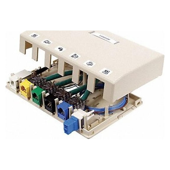 Hubbell Premise Wiring Surface Mount Box,6 Ports,Office White HSB6OW