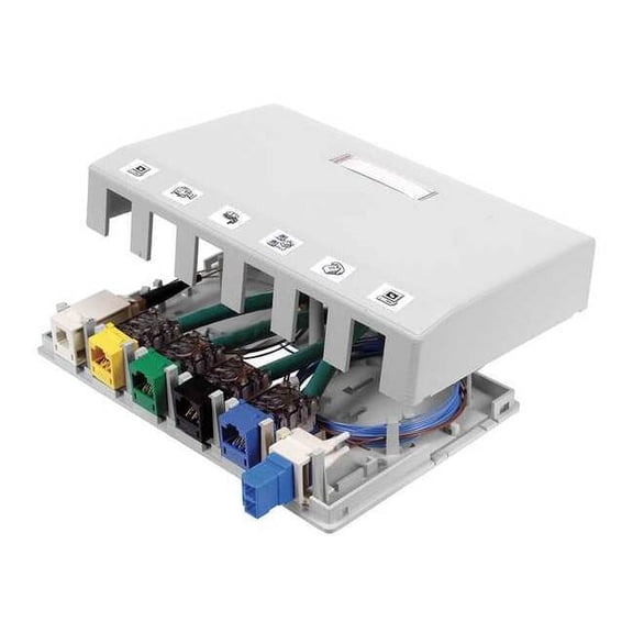 Hubbell Premise Wiring Surface Mount Box,6 Ports,White HSB6W