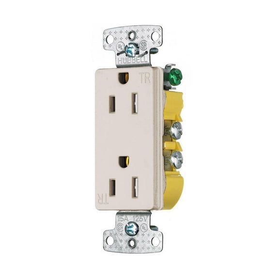 Hubbell RRD15SLATRXZ Duplex Decorator Receptacle Outlet, TR, 15-Amp, 120-Volt Light Almond