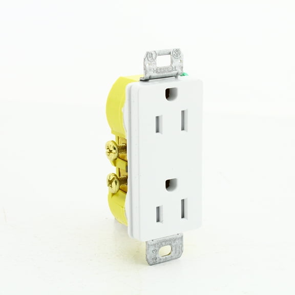 Hubbell RRD15SWTRM2 White Tamper Resistant Decorator Self-Grounding Outlet No Ears 5-15R 15A 125V