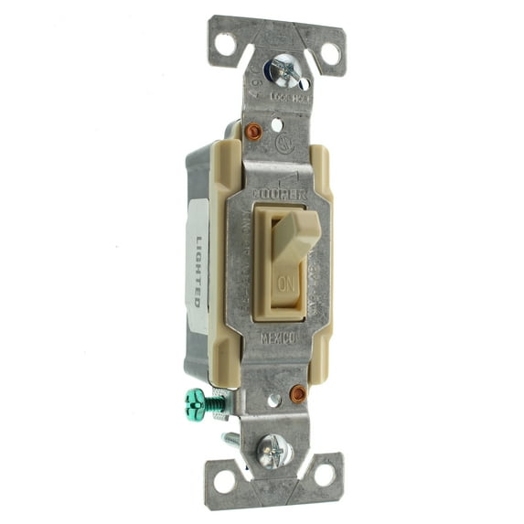 Hubbell RS115ILCZ Lighted Toggle Switch, 1-Pole, Grounding, 15-Amp, 120-Volt, Ivory, (64-Pack)