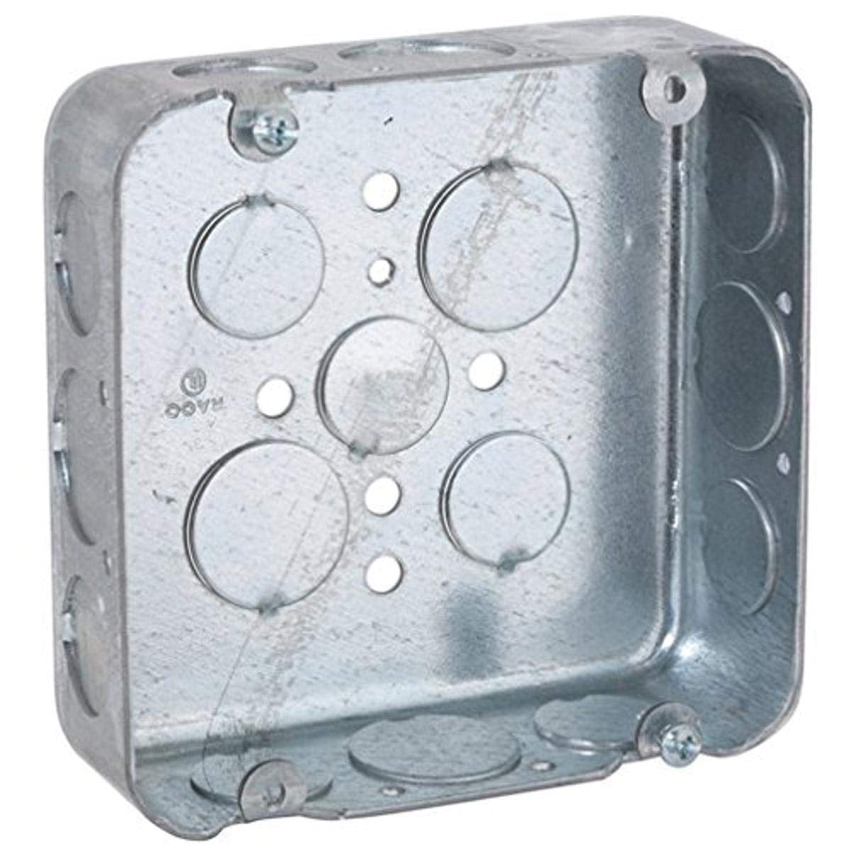 Hubbell Raco 8232 4-Inch Square Box – 2-1/8" Deep, 1/2" & 3/4" Side Knockouts, Welded Construction