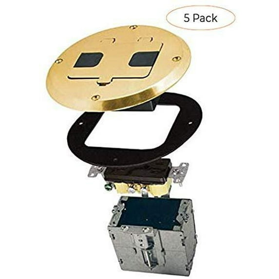 Hubbell-Raco 6239BP Single Gang Floor Kit with Recessed Duplex 15A TR Device and Adjustable Steel Box, Brass Finish Fiv k