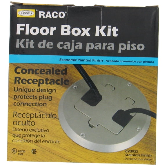 Hubbell Raco 6239SS Stainless Steel Concealed Receptacle Floor Box Kit