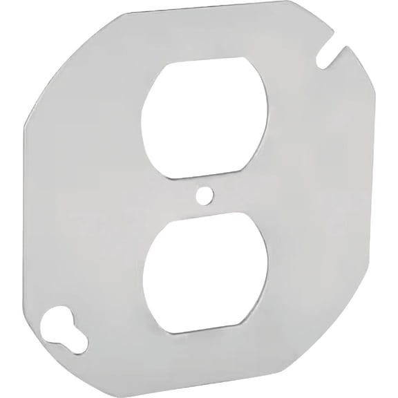 Hubbell-Raco 731 4" Octagon Box Cover, Type: (1) Duplex Receptacle, Drawn, Metallic