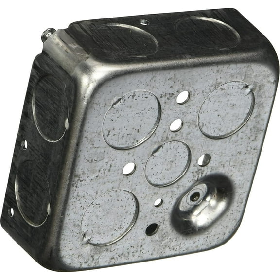 Hubbell-Raco 8191 Drawn 1-1/2-Inch Deep Square Electrical Box with 8 3/4-Inch Side Knockouts, 4-Inch