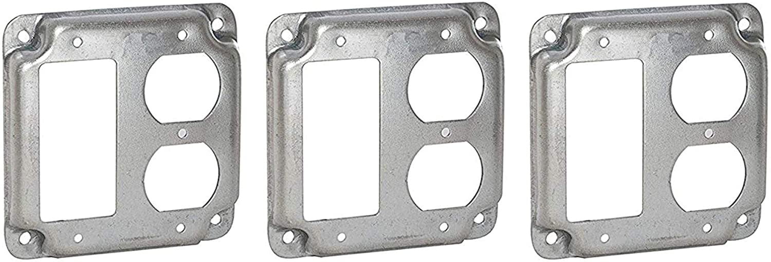 Hubbell-Raco 915C 1 GFCI and 1 Duplex Receptacle 4-Inch Square Exposed Work Cover hr Pck — Indoor & Outdoor Use, NEC-Compliant