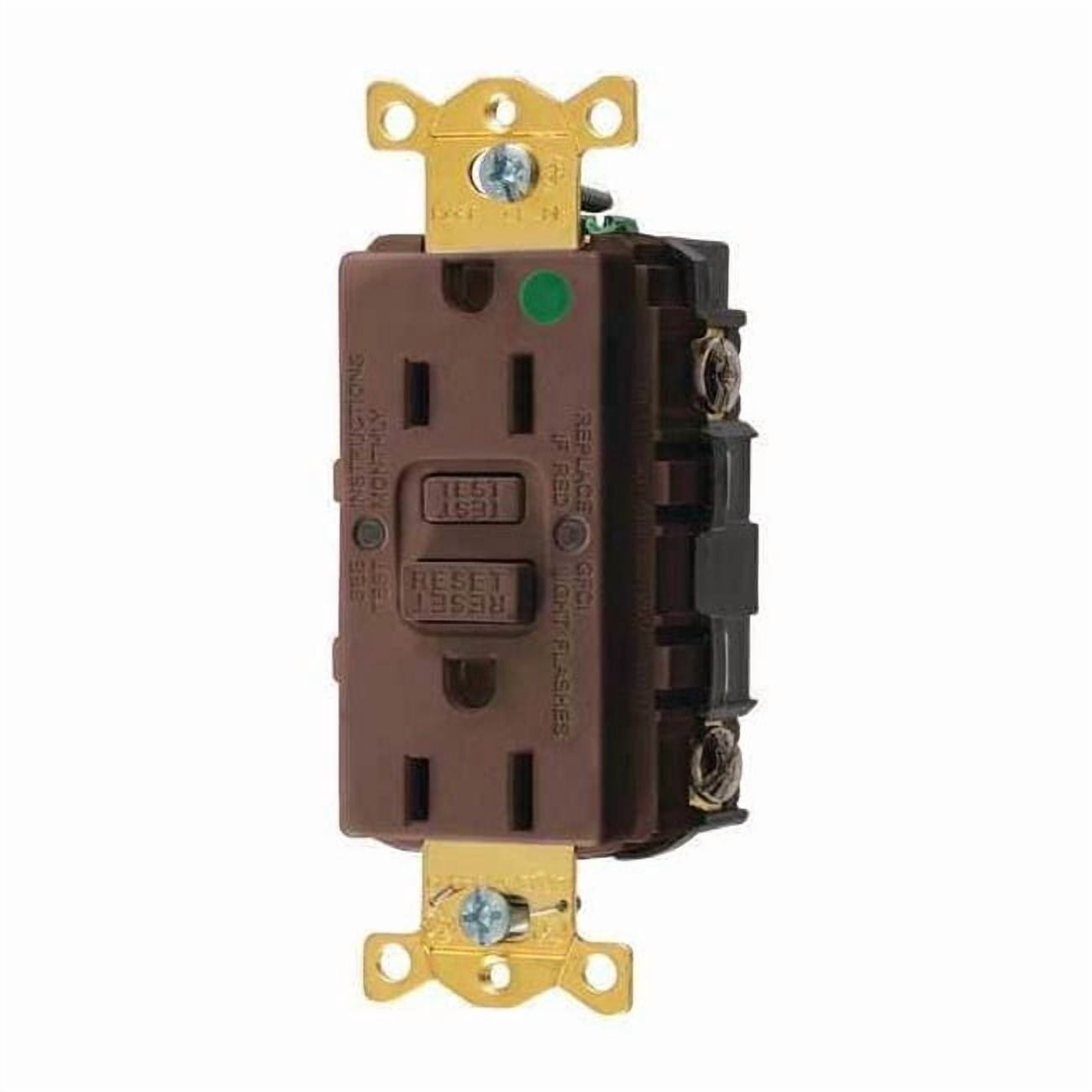 Hubbell Wiring Device-Kellems GFCI Receptacle, 15A, 125VAC, 5-15R, Brown GFR82