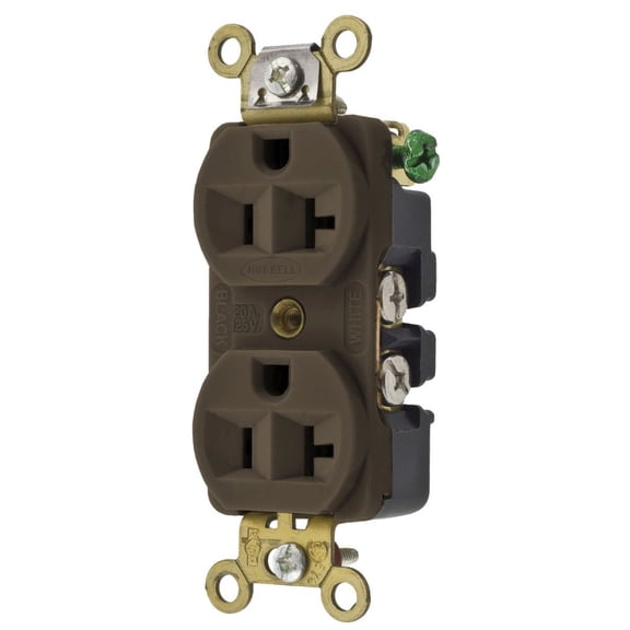 Straight Blade Receptacle, 5-20R, 20 A, 125V AC, 2 Pole, 3 Wire, Flush Mount, Single, Brown