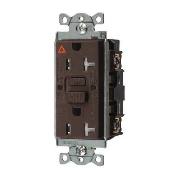 Hubbell Wiring Device-Kellems Recept,Brown,20 A,GFCI,2P3W,Bk;Sd,1PK GFTWRST20IG