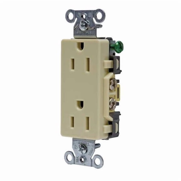 Hubbell Commercial Grade Decorator Duplex Receptacle, 15 Amp, Ivory