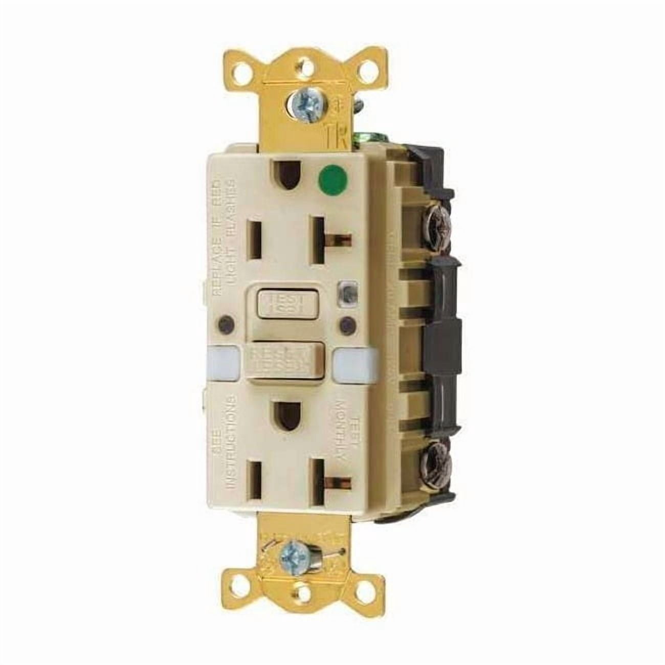 Hubbell Wiring Device-Kellems Recept,Ivory,20 A,GFCI,2P3W,Bk;Sd,1PK GFTRST83INL