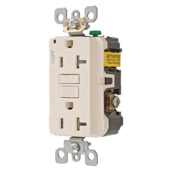 Hubbell Wiring Device-Kellems Recept,Lt Almd,20 A,GFCI,2P3W,Bk;Sd,1PK AFR20TRLA
