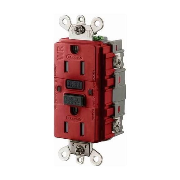 Hubbell Wiring Device-Kellems GFCI Receptacle,15A,125VAC,5-15R,Red GFSG5262R