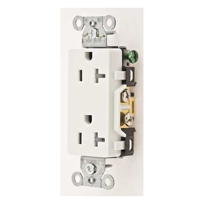 Hubbell Commercial Grade Tamper Resistant Decorator Duplex Receptacle, 20 Amp, White