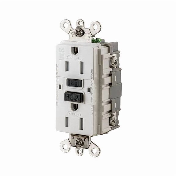 Hubbell Wiring Device-Kellems Recept,Wht,15 A,GFCI,2P3W,Back; Side,1PK GFSG5262W