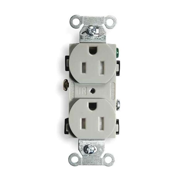 Duplex Straight Blade Receptacle, 5-15R, 15 A, 125V AC, 2 Pole, 3 Wire, Flush Mount, Grounded