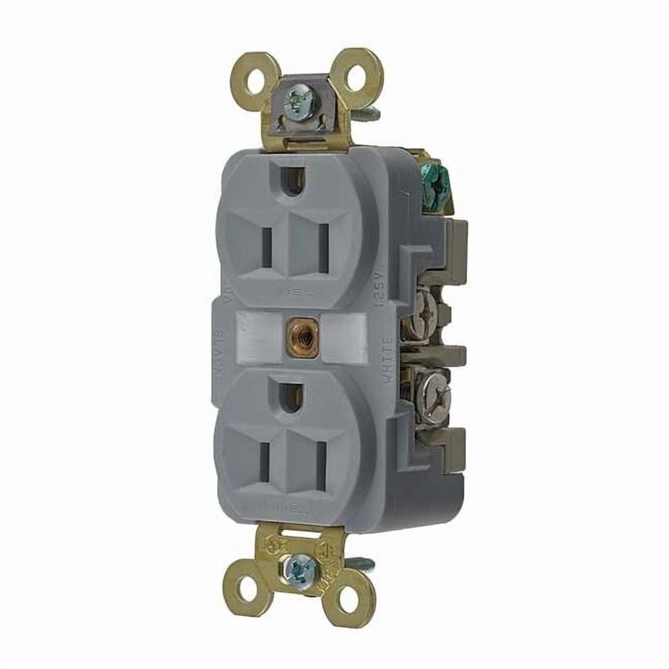 Straight Blade Receptacle, 5-15R, 15 A, 125V AC, 2 Pole, 3 Wire, Flush Mount, Grounded