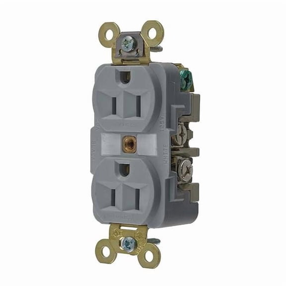 Straight Blade Receptacle, 5-15R, 15 A, 125V AC, 2 Pole, 3 Wire, Flush Mount, Grounded