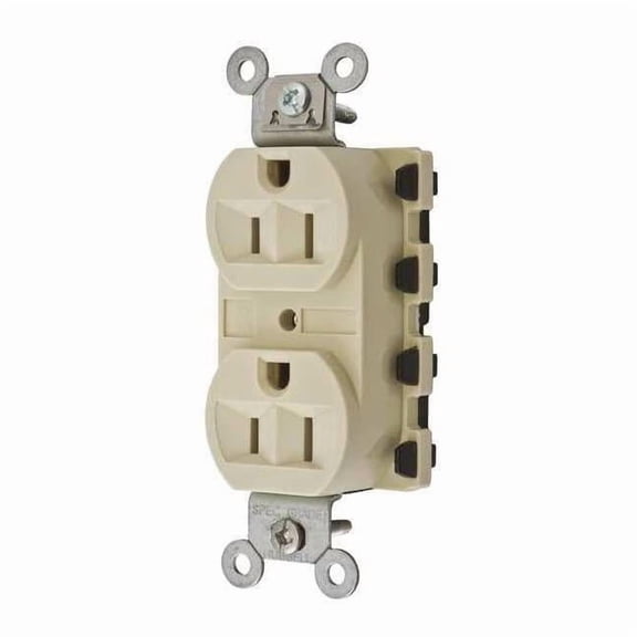 Straight Blade Receptacle, 5-15R, 15 A, 125V AC, 2 Pole, 3 Wire, Flush Mount, Grounded
