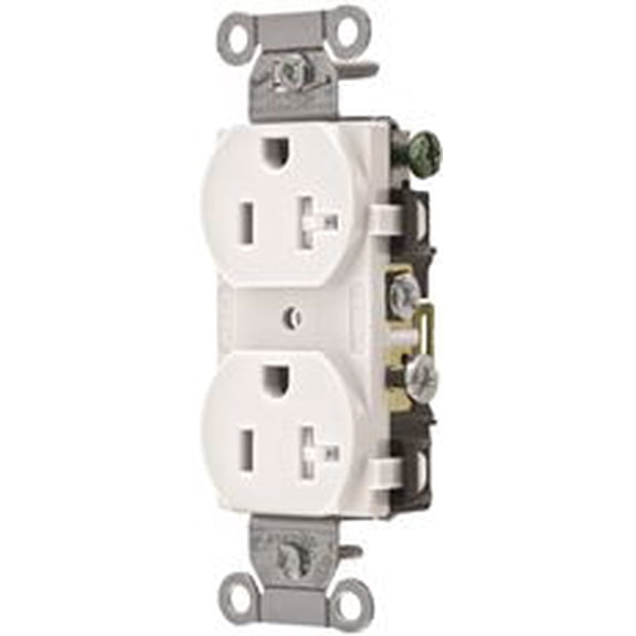 Hubbell Commercial Grade Tamper Resistant Duplex Receptacle, 20 Amp, White