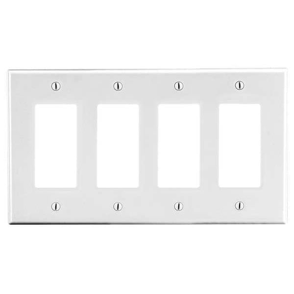 Hubbell Wiring Device-Kellems Rocker Wall Plate,Stnd;Wht,4Gng,Smth Stn P264W