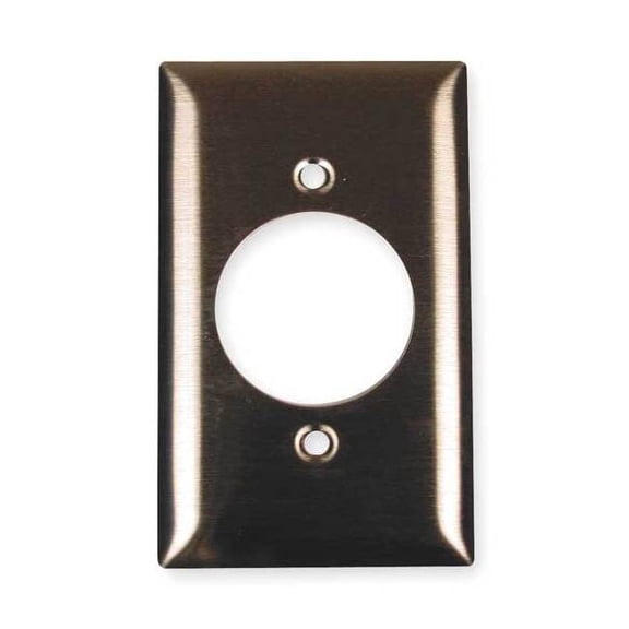 Single Receptacle Wall Plates and Box Cover, Number of Gangs: 1 Stainless Steel, Brushed Finish
