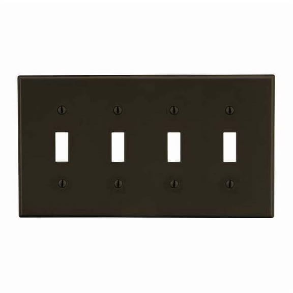 Toggle Switch Wall Plate, Number of Gangs: 4 Plastic, Satin Finish, Brown
