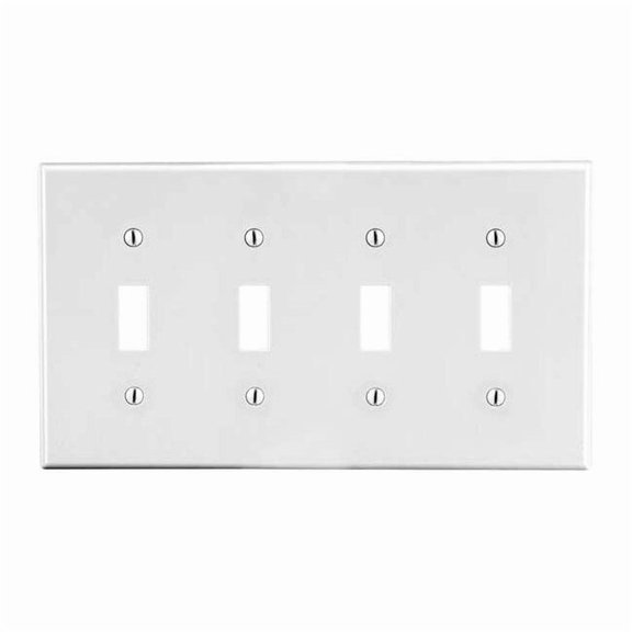 Hubbell Wiring Device-Kellems Tgl Swch Wll Plt,Stnd;Wht,4Gng,Smth Stn P4W