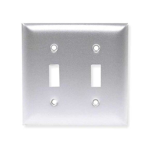 Toggle Switch Wall Plates, Number of Gangs: 2 Aluminum, Brushed Finish, Silver