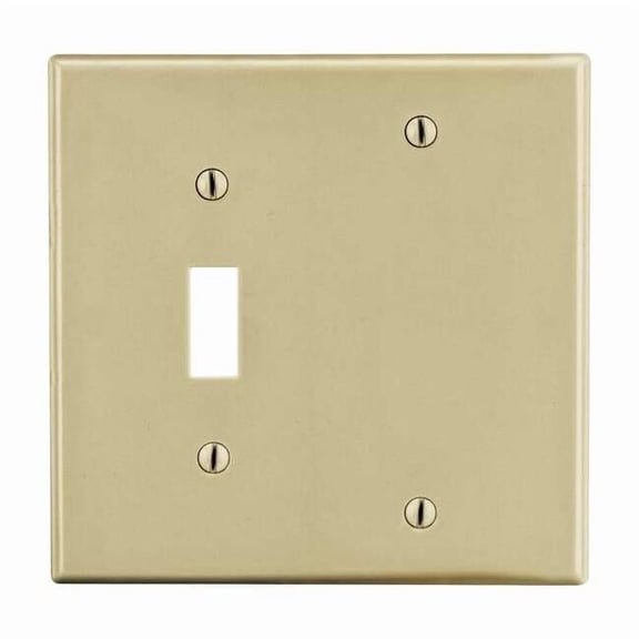Toggle Switch/Blank Wall Plate, Number of Gangs: 2 Plastic, Satin Finish, Ivory