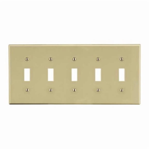 Toggle Switch Wall Plate, Number of Gangs: 5 Plastic, Satin Finish, Ivory