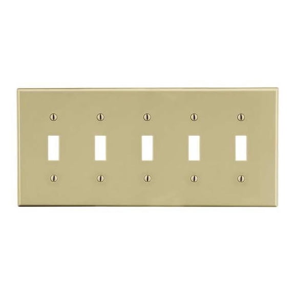 Toggle Switch Wall Plate, Number of Gangs: 5 Plastic, Satin Finish, Ivory